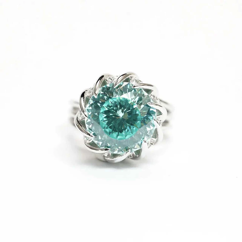 

2022 New Luxury Designer Round Green Zircon Opening Rings For Women Trendy Silver Color Steel Adjustable Female Jewelry Gifts