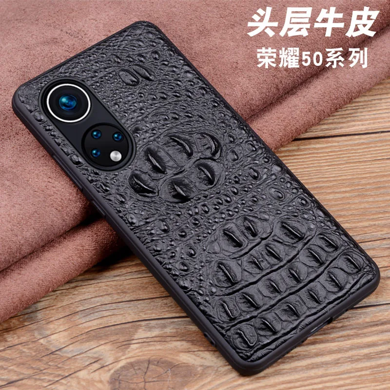 

New Genuine Leather Luxury 3d Crocodile Head Phone Case For Honor 50 Pro Cover For Honor50 Se Cases Bag