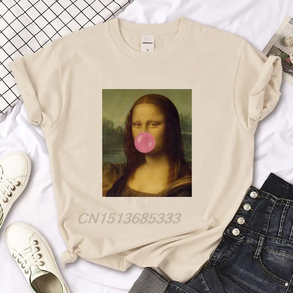 

Женская футболка с принтом Humor Mona Lisa выдувкой BHRZHM, винтажная хлопковая футболка в стиле ретро, топы с черепом и звездами