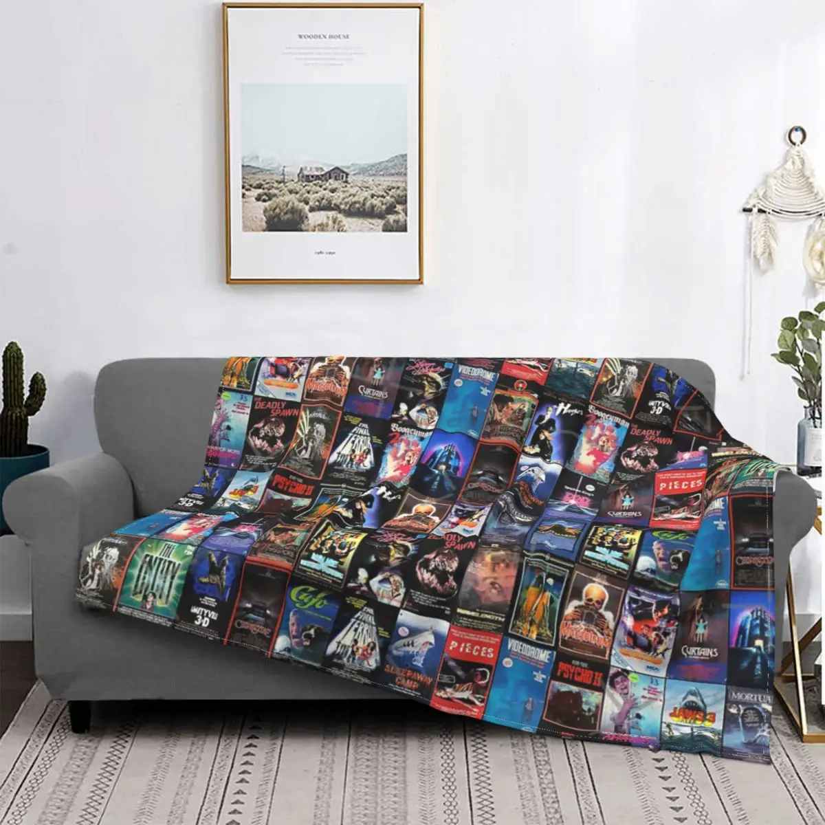 

Obra de arte Retro de Horror Vhs-Manta a cuadros para cama, manta con capucha, ropa de cama de algodón, 1983