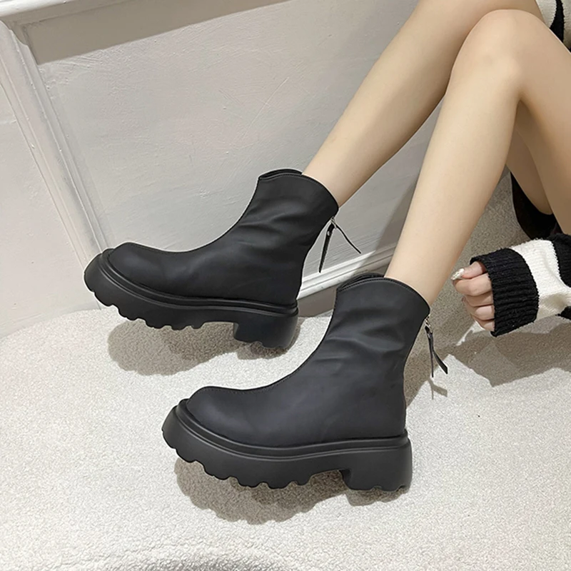 

Ботильоны женские на молнии сзади, с круглым носком, Осенние, 2022