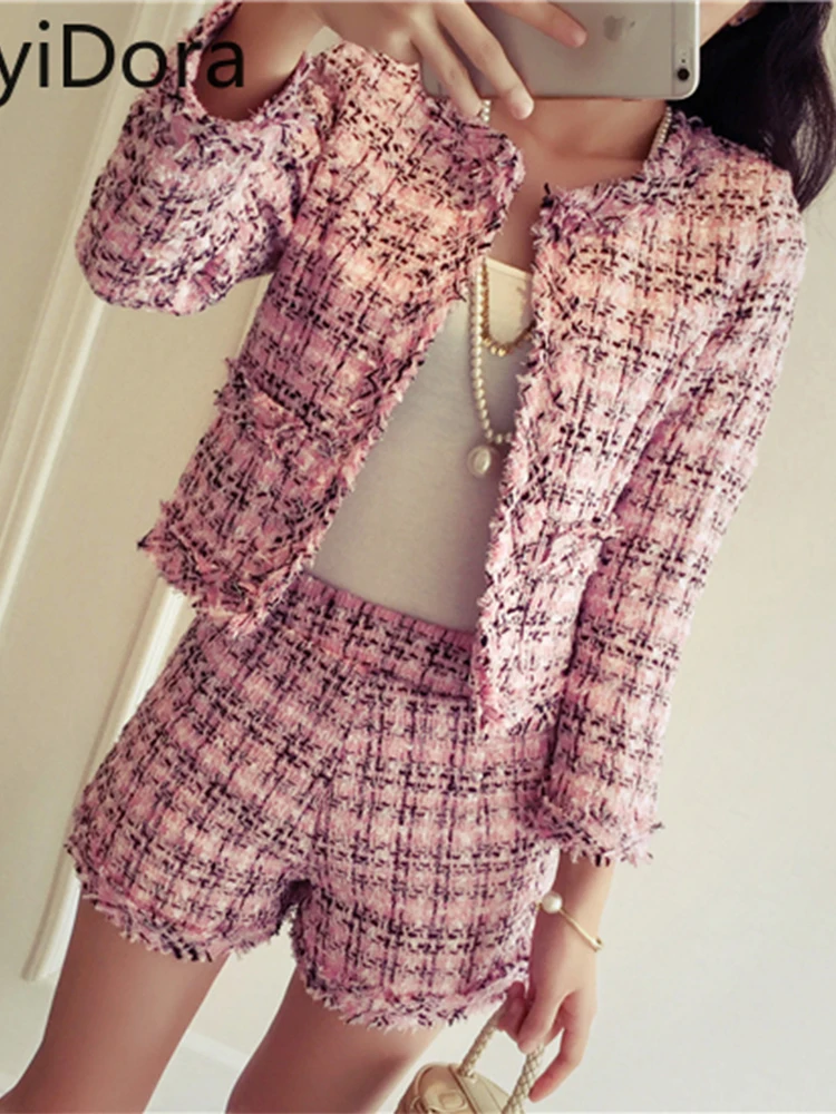 Женский твидовый костюм 2021 твидовые шорты комплект из двух предметов женский