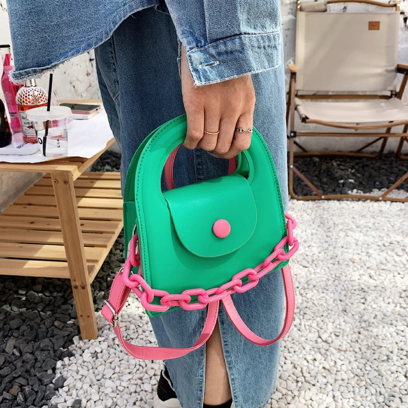 Contrasting Colors Mini PU Leather Shoulder Crossbody Bags for Women Fashion Brand Designer Ladies Handbags 2023 Candy Chain