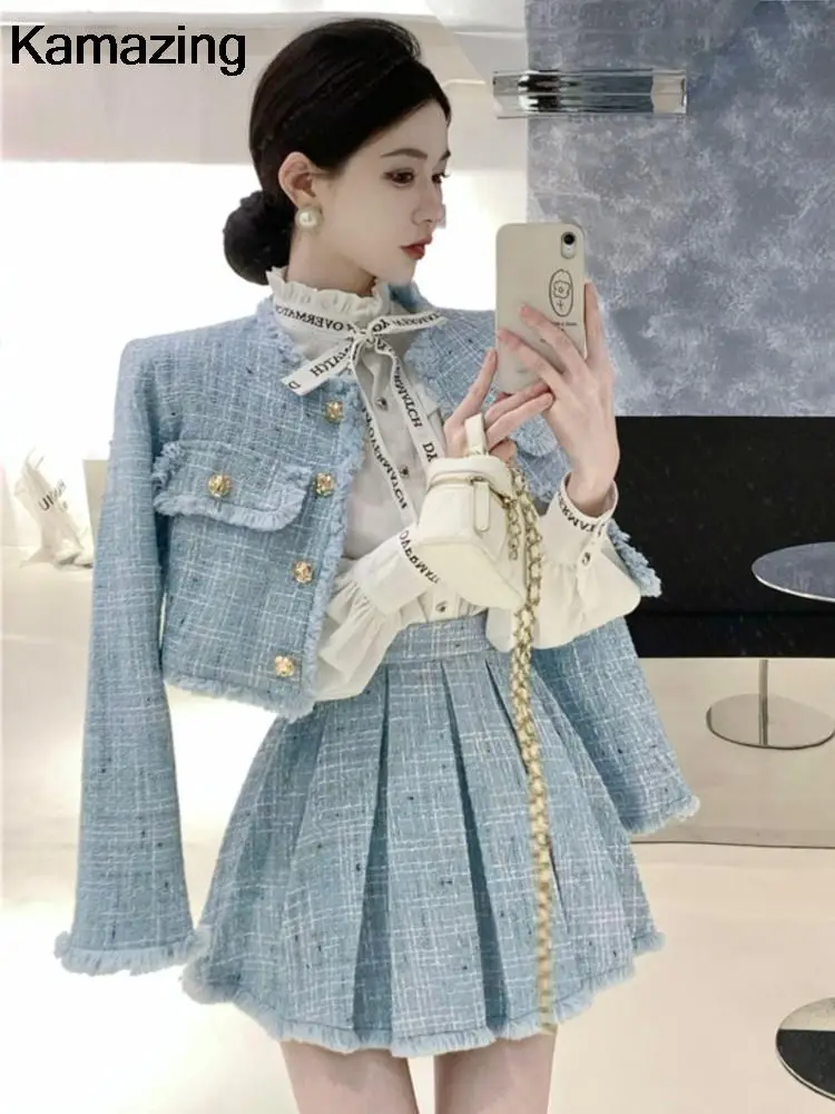 Женский твидовый костюм с бахромой дизайнерский из двух предметов короткая