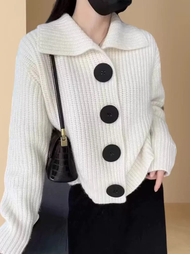 Женская куртка из мериносовой шерсти осенне-зимний вязаный свитер с воротником и