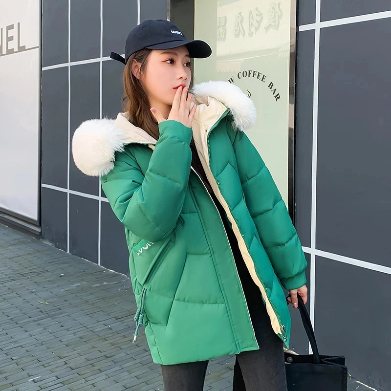 Female Warm Thicken Cotton Coat Winter Hooded Outwear 2022 New Women Winter Parkas Coat Korean Fur Collar Cotton Padded Jacket