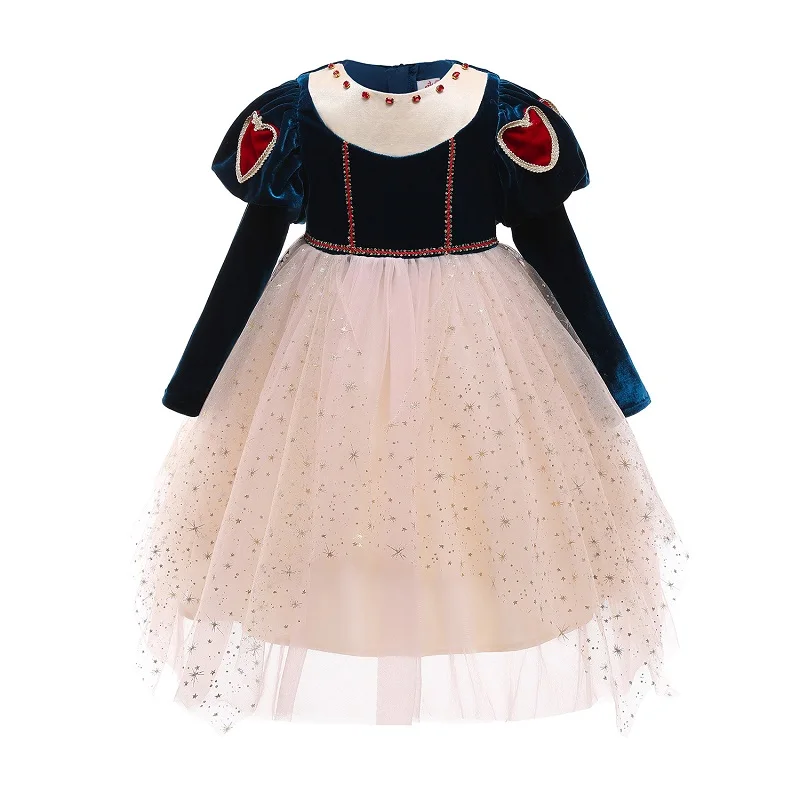 

2022 New Kids Snow White Princess Dress Girls Party Cosplay Clothing Puffy Yarn Spring Long Sleeves Costume Birthday Ball Gown