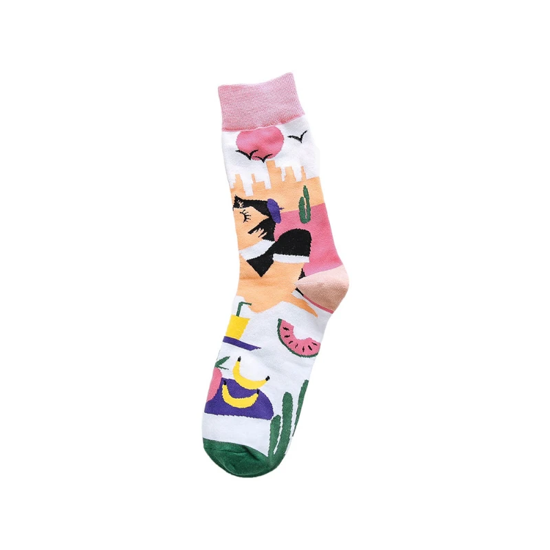 Women Men Happy Funny Socks Print Fruit food Art Cute Spring Autumn Summer Winter Socks Cotton Fashion Socks Middle Tube 4/Lot