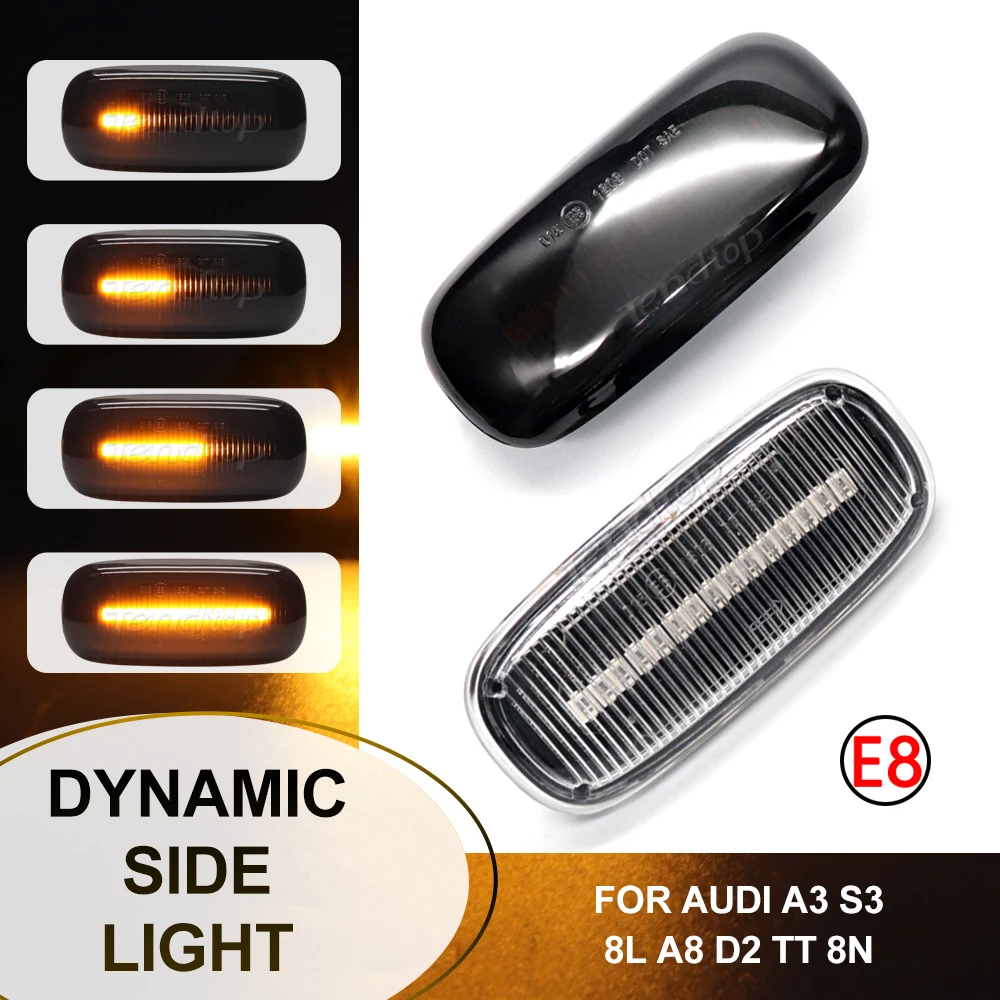 For Audi A2 A3 S3 A4 A8 TT D2 8N Dynamic LED Turn Signal Light Warning Side Marker Lights E8 Mark Indicator Lamp 2PCS/Lot