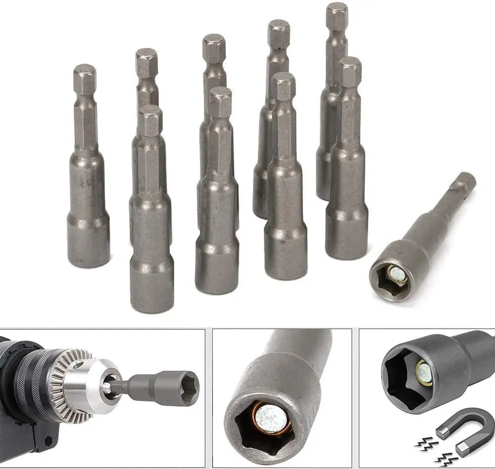 

Impact Socket Set 5.5-19mm Nut Screwdriver 1/4 Hex Shank Allen Key Adapter Metric Drill Bits Set Mechanical Workshop Tools