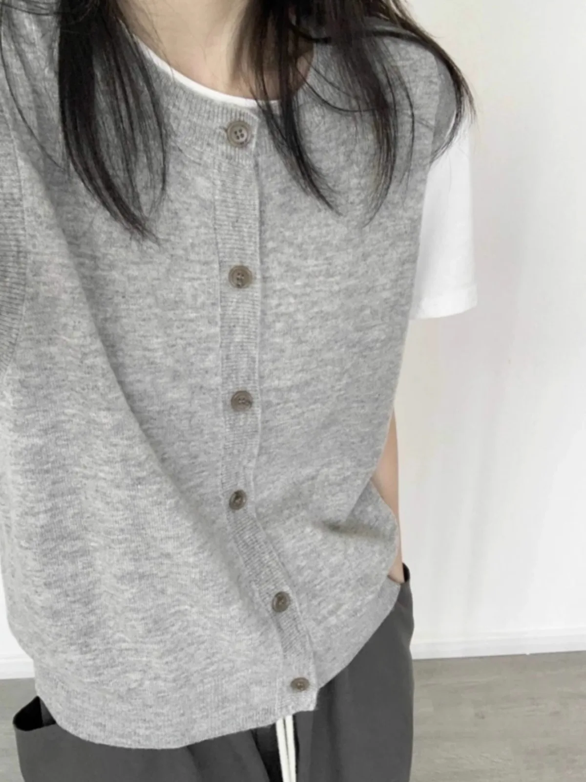 Темпераментный вязаный жилет из 100 чистой шерсти кардиган женский осенне-зимний