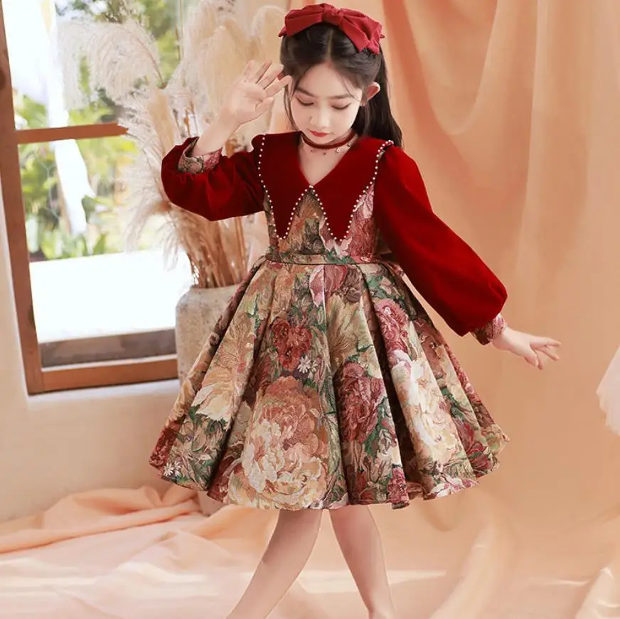 

Детское бальное платье принцессы испанской Лолиты, детское платье для ведущего пианино, одежда для выступления на день рождения, для крещения, платья для девочек, A2484