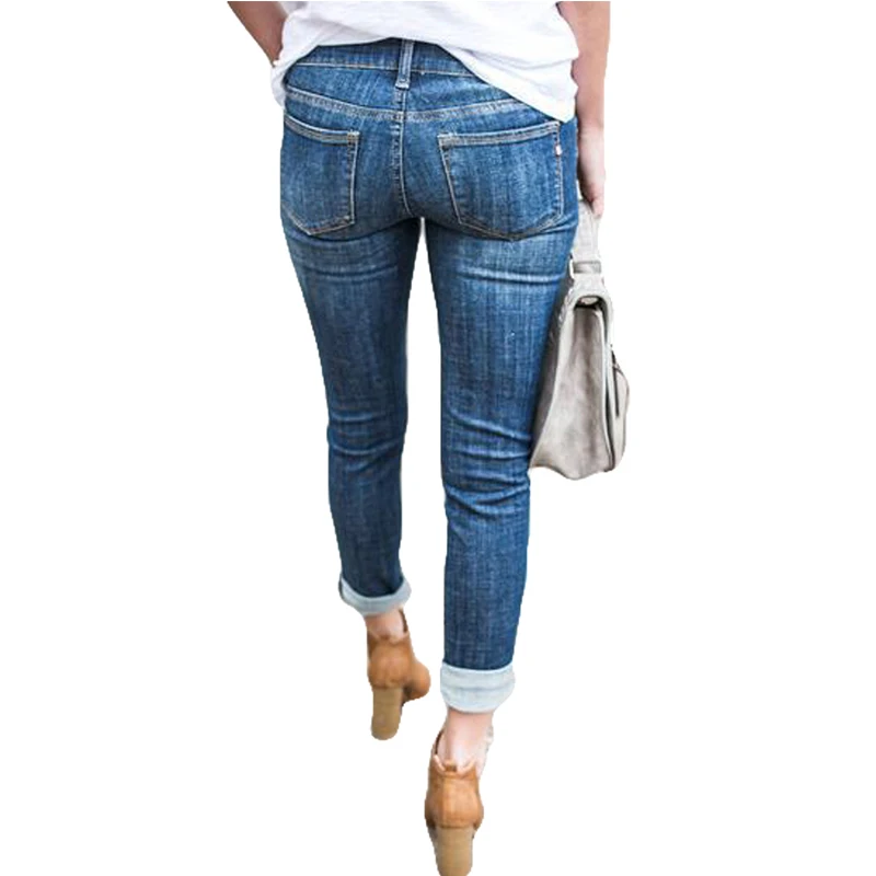 Denim jeans knee hole New Fashion Women's Pencil Pants Skinny Jeans Tears Split Hollow Butt Bleached Washed Denim