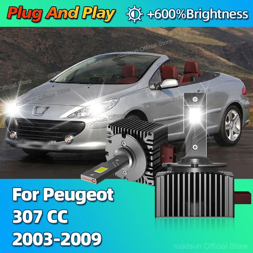 2 шт. светодиодные фары HID D1S лампы Canbus автомобильный свет 30000LM яркие для Peugeot 307 CC 2003