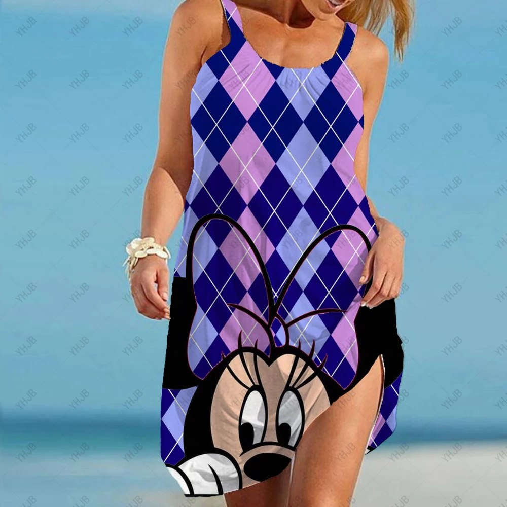 

2022 Disney Minnie Mickey Mouse3D Print Dress Women Summer Spaghetti Strap Dress Sexy Mini Beach Dress Femme Robe Slip Dresses