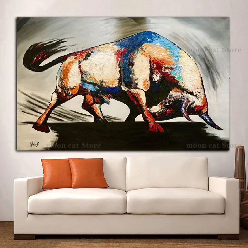 Абстрактный злый бык борьба с животными акварельный плакат мотивация