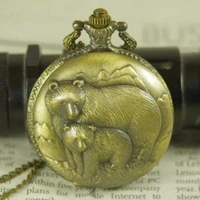 drop shipping bear mother and baby quartz pocket watch lovely cute ladies mens steampunk christmas necklace chain vintage