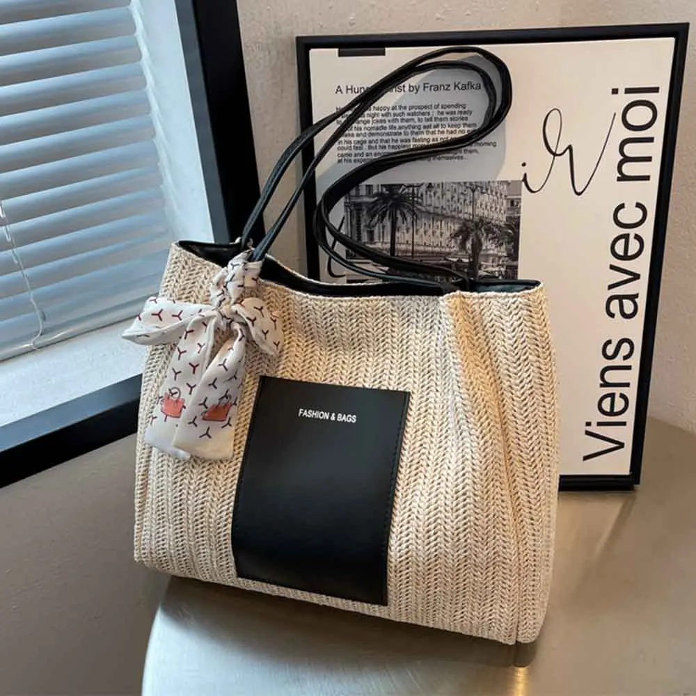 

Fashion Women Beach Tote Straw Bag Unique Purses and Handbags Luxury Handmade Knited Shoulder Bag Elegant Female Woven Bucket