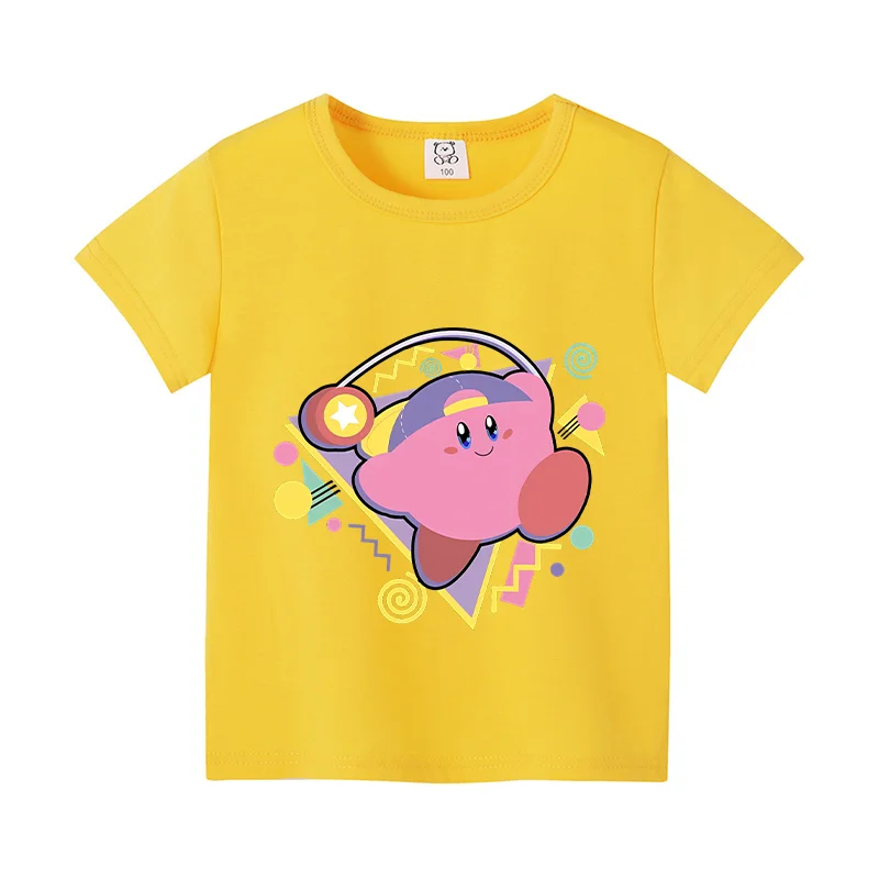Фото Kirby, летние топы с короткими рукавами, красочная рубашка, круглая футболка с круглым вырезом, хлопковая красочная футболка с принтом, одежда с героями мультфильмов, повседневная одежда №4