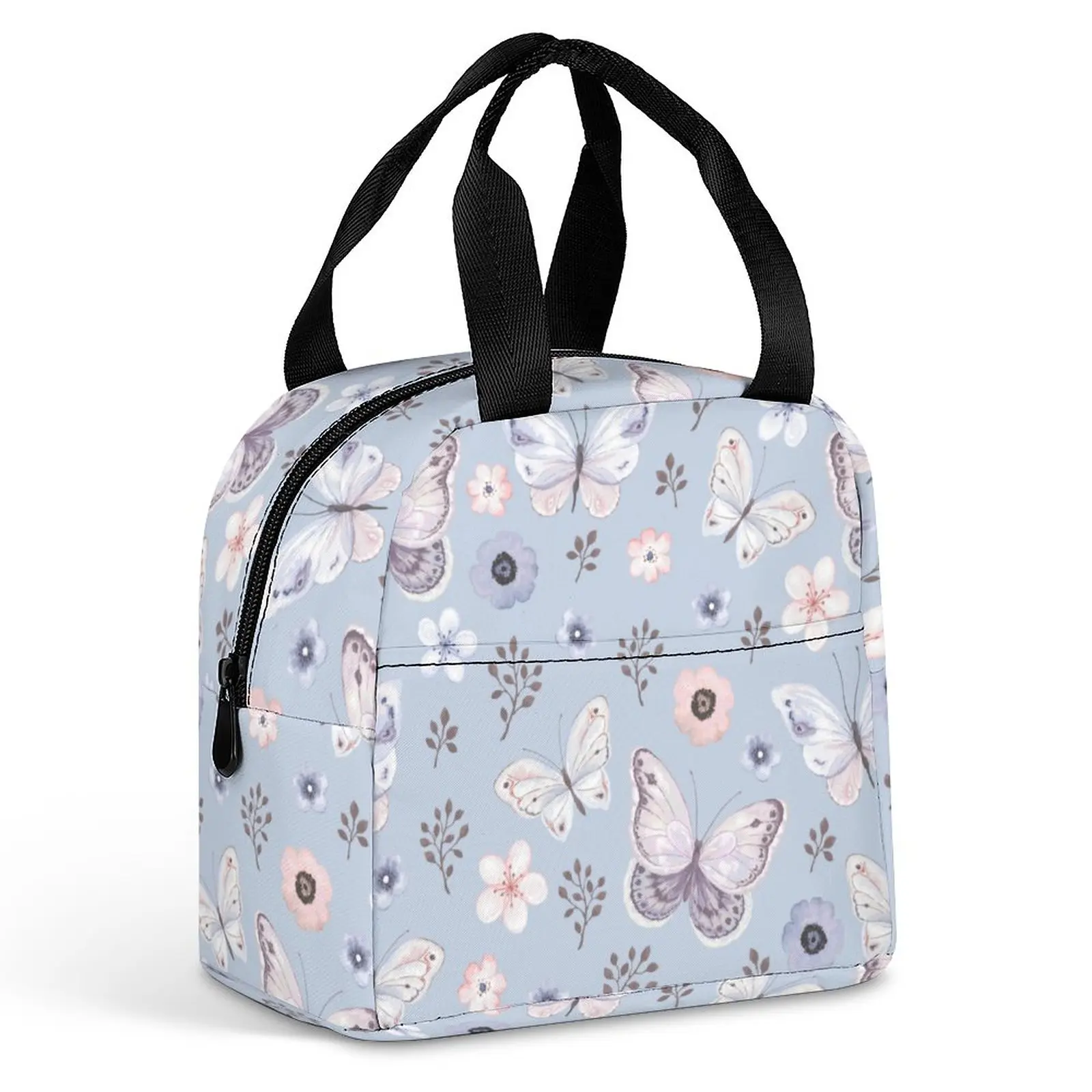 Custom Pattern Tote Lunch Bags for Women Butterfly Blue Print Portable Meal Bag Picnic Travel Breakfast Box Office Work School