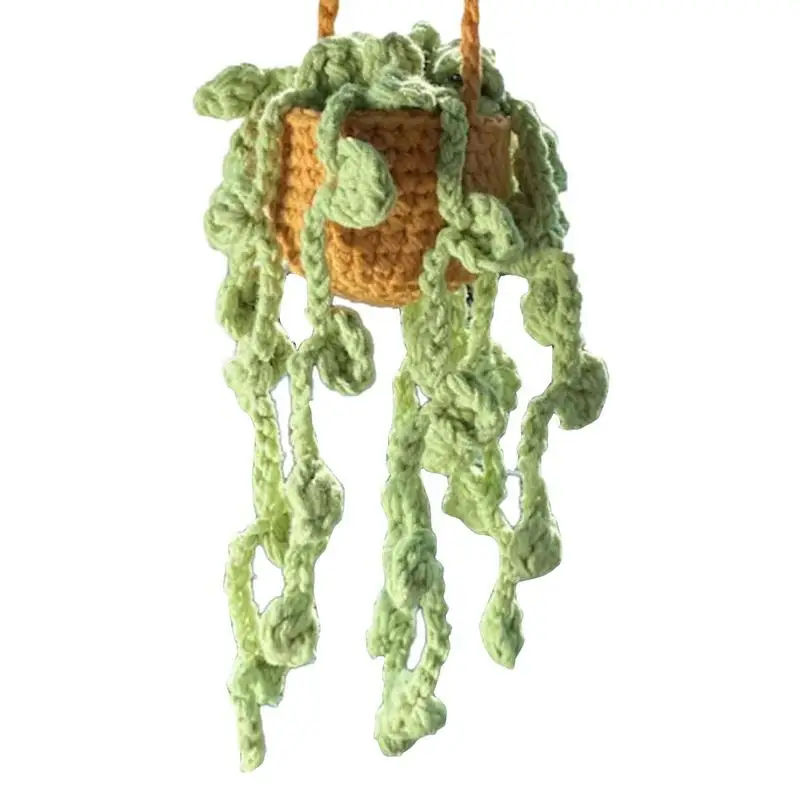 

Car Mirror Crochet Plants Hang Baskets Knitted Potted Plants For Car Mirror Portable Handmade Knitted Rear View Mirror Basket
