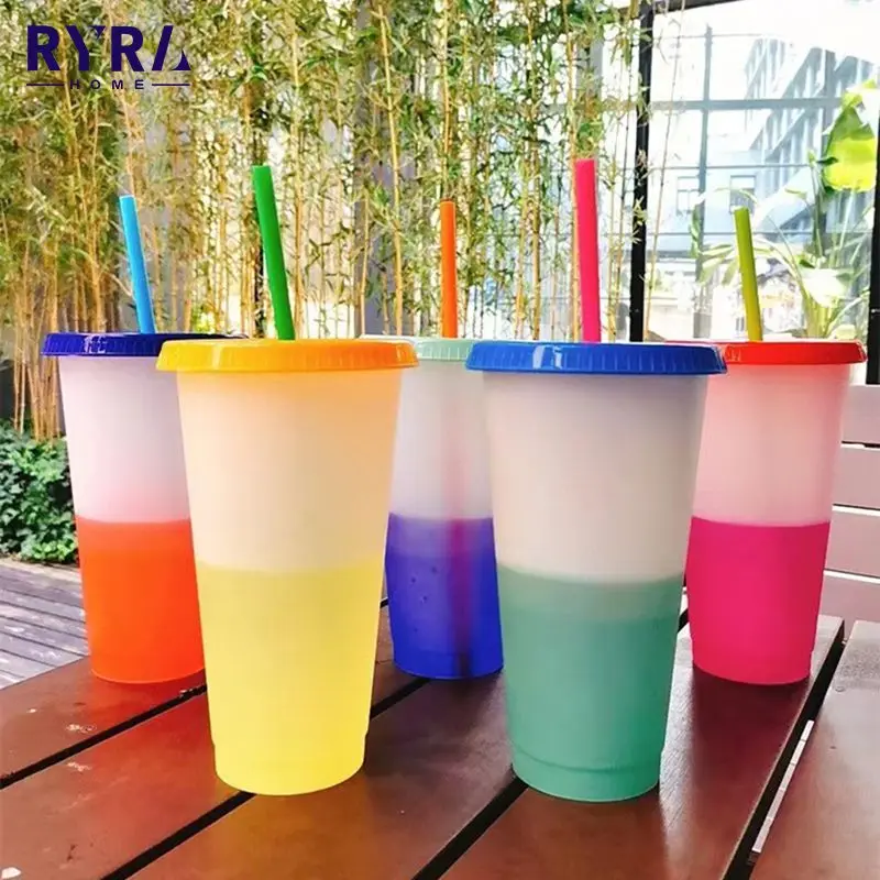 

24oz/16oz Reusable Color Changing Cold Cups Plastic Tumbler With Lid And Straw Cold Cup Straw Cup Drinkware Christmas Gifts