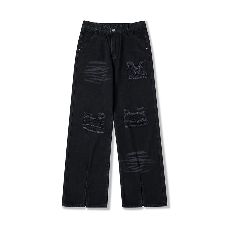 Мужские и женские рваные джинсовые брюки повседневные Прямые большого размера в