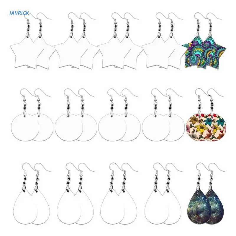 

30Pieces Sublimation Printing Earring Unfinished Star Round Heat Transfer Earring Pendant with Earring Hooks DIY Jewelry