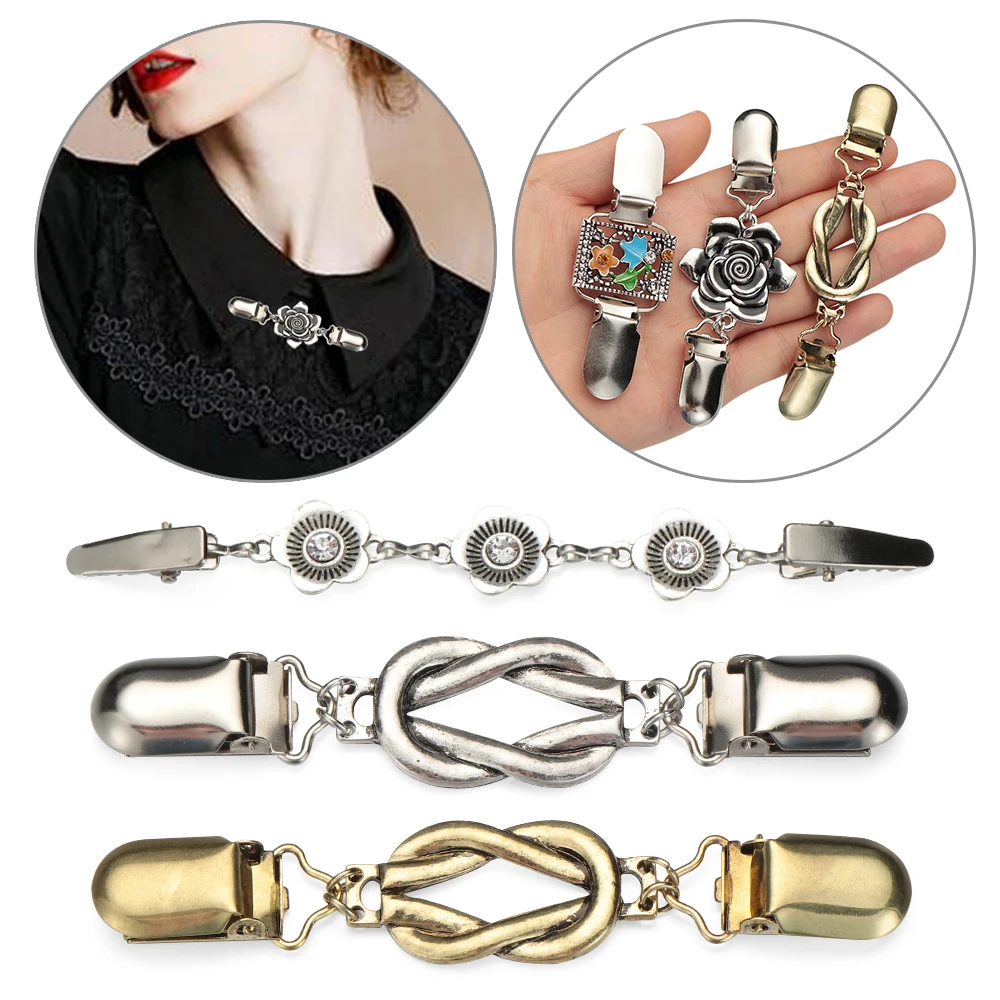 

Retro Women Cardigan Sweater Blouse Shawl Clips Shirt Collar Flower Pattern Duck Clip Charm Gift Clasps Jewelry Accessories