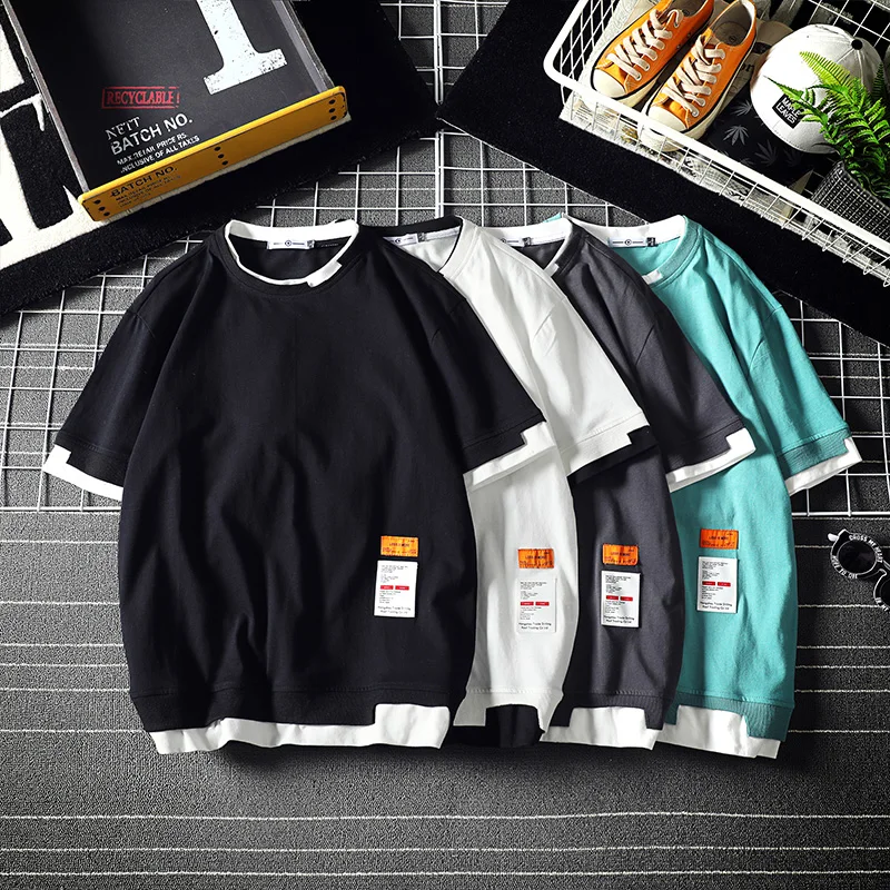 

2022 Summer Short Sleeves Harajuku Korea Fashion White Black T-shirt Streetwear One Piece Hip Hop Men's Top Tees Tshirt Clothes
