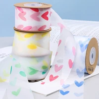 heart printed gauze ribbon white organza tulle for child bow hair accessories flower packaging hat gift decoration diy material