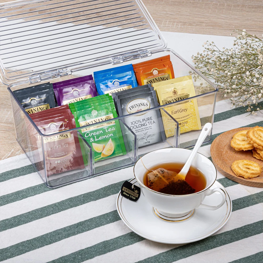 

Shatter-resistant Split Storage Teacup Infuser Storage Holder Cover Design Stackable Transparent Tea Bag Storage Box Storage Box