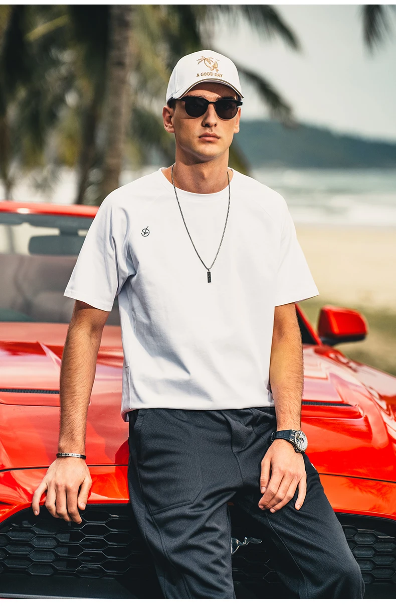 

Y0664 European and American minimalist solid color half sleeved 250G heavy-duty pure cotton men's short sleeved T-shirt