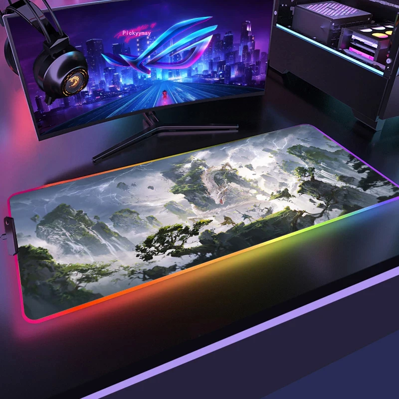 

Oriental Beast RGB Gaming Mouse Pad Large XXL Size Mouse Carpet Big Keyboard Pad Computer Mousepad Desk Play Mat With Backlit