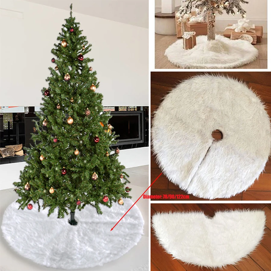 

Kerst Decoratie 2023 Merry Christmas Plush Tree Skirt 78/90/122cm Pure White Christmas Ornaments Tree Skirt Festival Home Decor