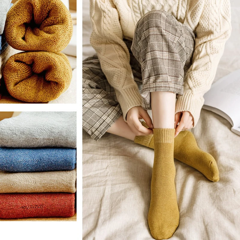 

1 пара, зимние женские длинные однотонные шерстяные носки