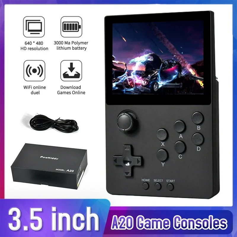 

Powkiddy a20 handheld video game console 64gb 3.5 inch ips screen retro portable mini hd game player android native system