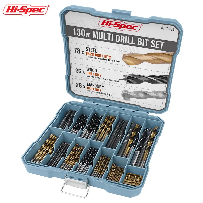 Hi-Spec  Drill Bit Accessories Woodworking Titanium Drill Bit Set Box HSS Masonary Drill Bits for Metal Steel Concrete Wall Tool