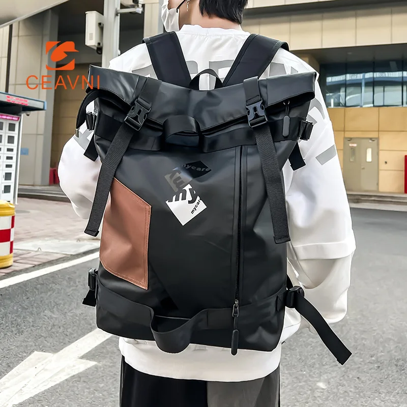 

CEAVNI Корейская уличная трендовая сумка через плечо, новый объемный модный Индивидуальный рюкзак с ртом, мужской водонепроницаемый рюкзак большой вместимости