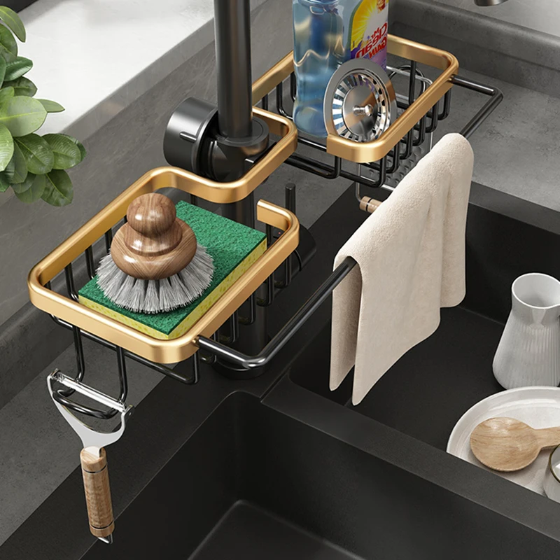 

Space Aluminum Drain Rack Sponge Storage Soap Drainer Shelf Basket Organizer Bathroom Accessories Kit Lavabo Home Accessories