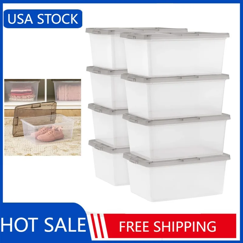 

IRIS USA, 17 Quart Snap Top Clear Plastic Storage Box, Gray, Set of 8