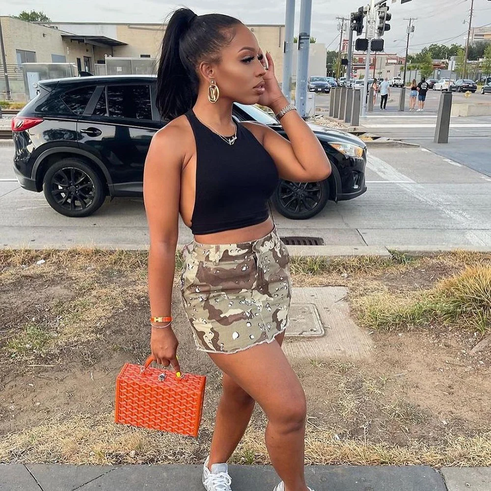 Women's 2023 spring/summer new fashion sexy camouflage pocket zipper personality half skirt