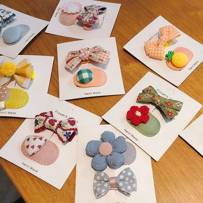 

2pcs Vintage Children Lace Embroidery Hair Clips Baby Girls Cartoon Bows Heart Floral Print Sweet Kids Hairgrip Hair Accessories