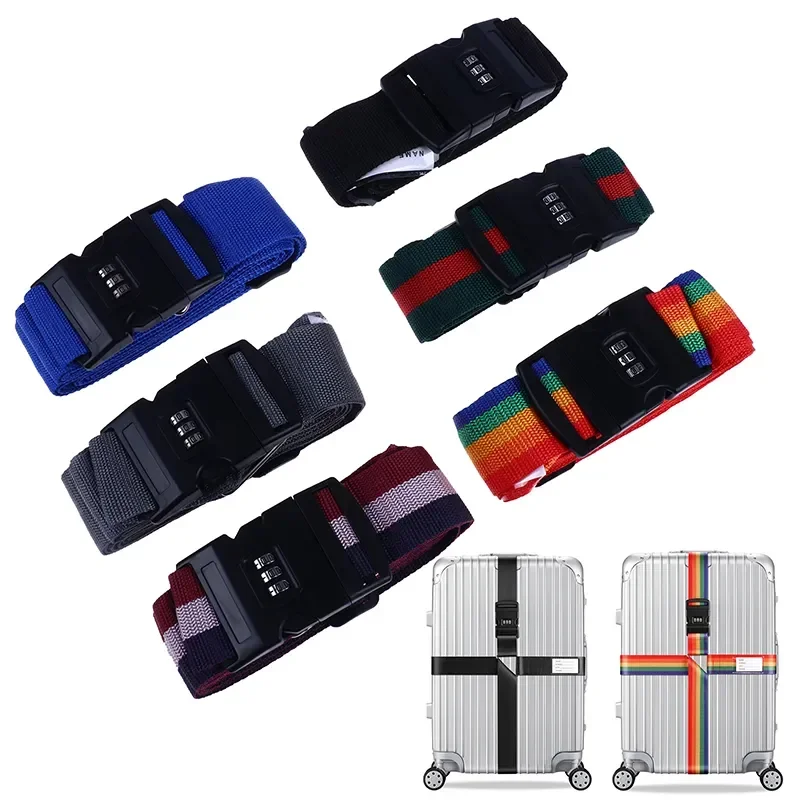 

Luggage Packing Belts Strap Travel Cross Lock Suitcase Buckle Strap Baggage Nylon 3 Adjustable Belt Password Digits