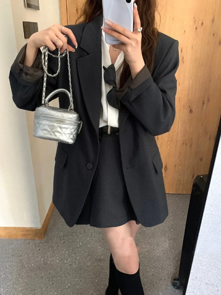 Женский костюм в стиле преппи Новый однобортный пиджак и юбка комплект из двух