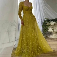 luxury prom dress pearls pockets illusion long sleeves sweetheart sexy prom gown backless zipper up a line modern party dresses