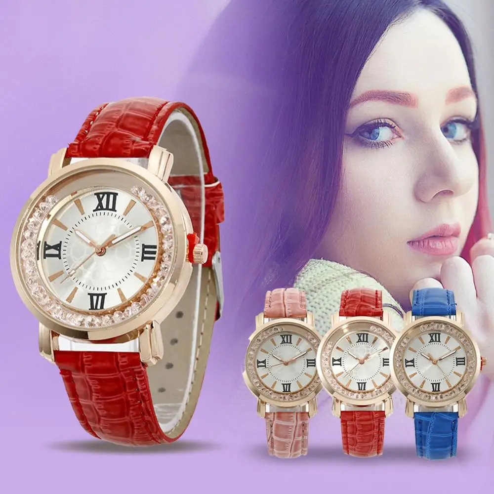 

New Fashion Women Watches Leather Quartz Wristwatch Ladies Dress Rhinestone Watch Mujer Montre Femme Watches