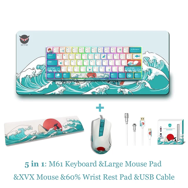 M61 Wireless Mechanical Keyboard 61 Keys 2.4G Rechargeable RGB Backlit Gaming Keyboard 60% Coral Sea Gateron Switch for PC 1