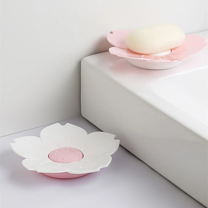 Creative Flower Draining Soap Box Bathroom Soap Holder Bath Soaps Holder Free Punching Dishes Shower Shelf Bathroom Gadgets