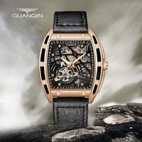 guanqin mechanical automatic watch business men watch strap skeleton tourbillon stainless steel leather strap relogio masculino